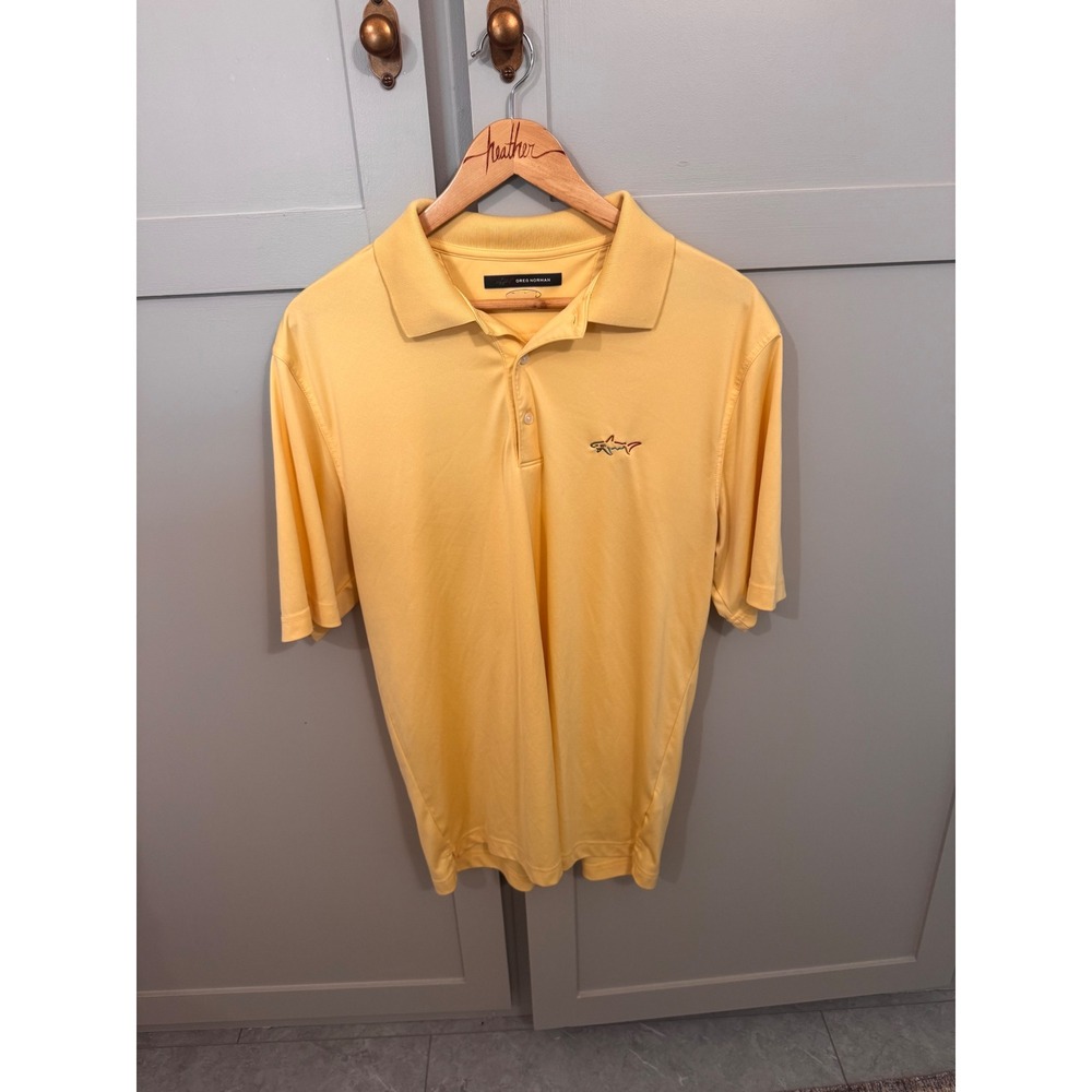 Greg Norman Womens Yellow Performance Golf Polo Shirt Shark Logo Size Medium